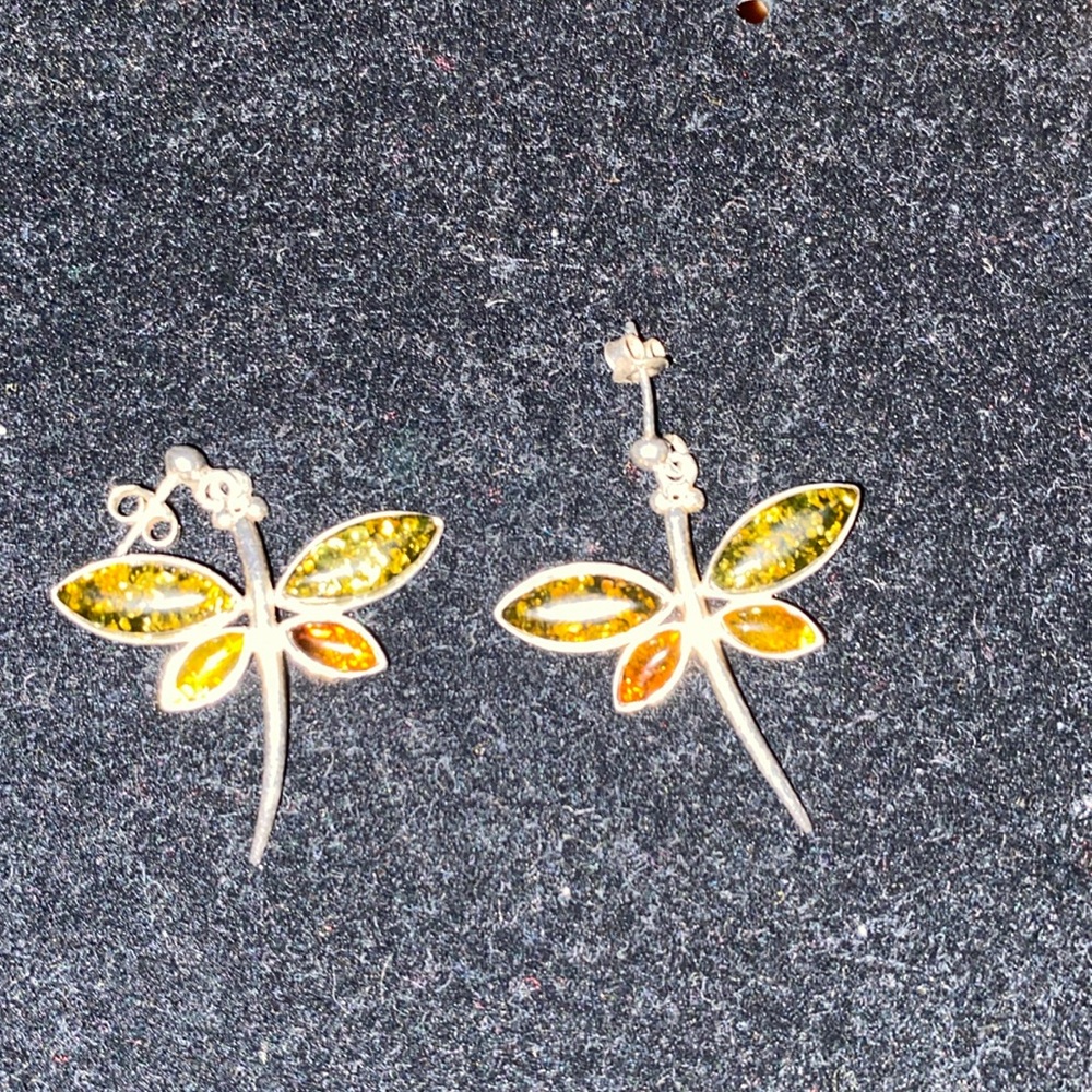 Baltic Amber Dragonfly Earrings
